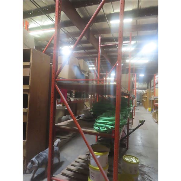 Pallet Racking 42" Deep:  5 Uppers 12 ft, 4 Side Rails 8 ft & 11 Side Rails 12 ft with Wood Shelving