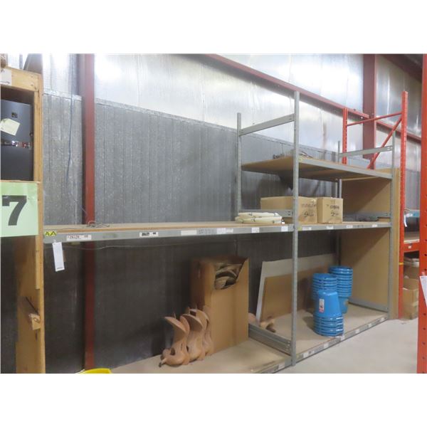 Metal Adjustable Shelving – 3 Uppers 10 ft, 10 Side Rails 8 ft, 36" Deep w/ Wood Board Shelves.