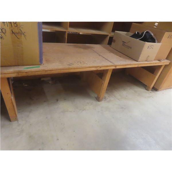 Wood Table 35" H × 8 ft W × 32".  Product Not Included.