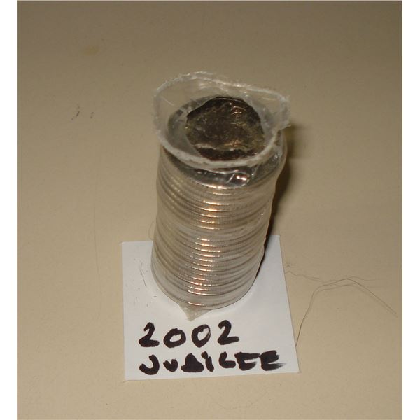 2002 Canada 50 cent Plastis Wrap Roll, Queen' Jubilee,  25 coins, New