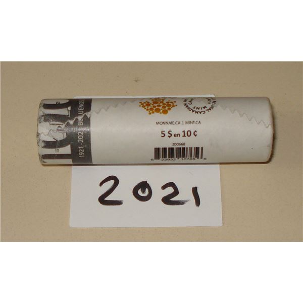2021 Canada Regular Bluenose DD 10 cent Roll, 50 coins, New