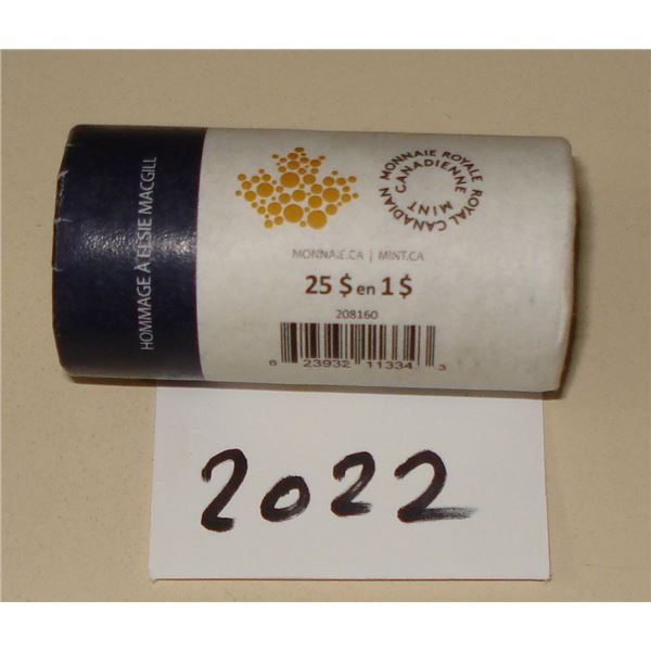 2022 Canada Dollar Roll "Elsie Macgill" Special Wrap Roll 25 Colored coins, New