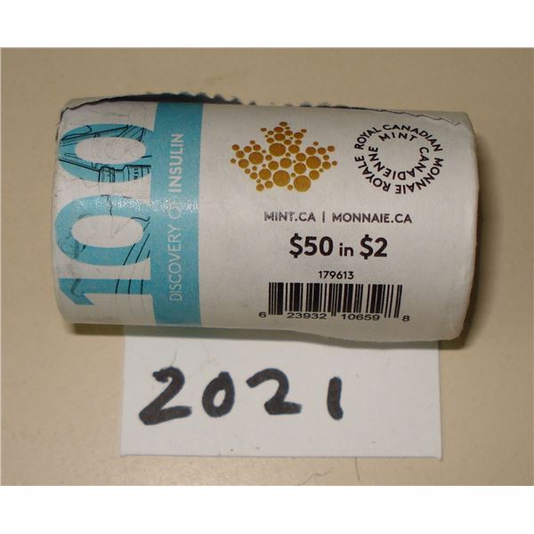 2021 Canada Color Insulin $2 Special Wrap Roll , 25 coins New