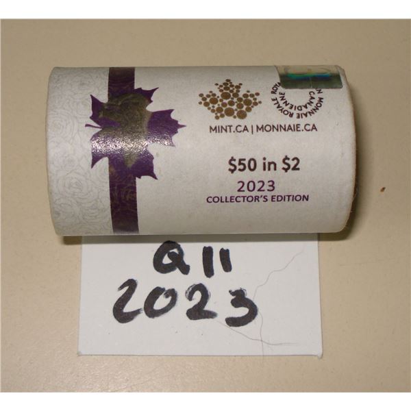 2023 Canada Queen EII, $2 Special Wrap Roll 25 coins, New 4 Pearls