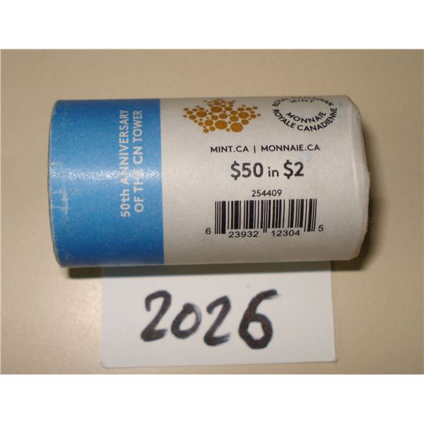 2026 Canada Color CN Tower $2 Special Wrap Roll , 25 coins New