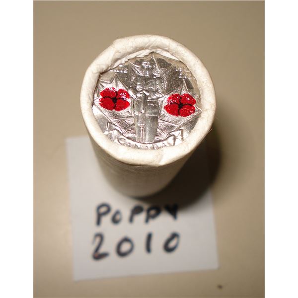 2010 Canada 25 cent, Double Poppy, Special Wrap Roll 40 coins, New