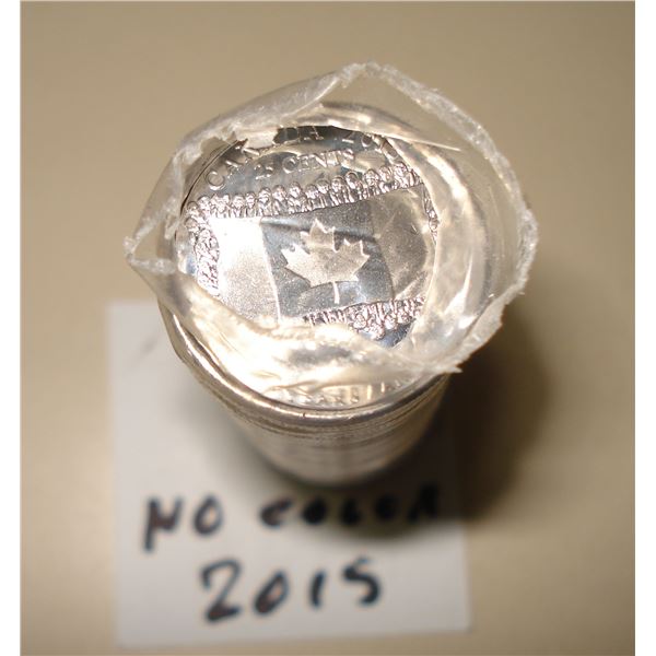 2015 Canada Flag 25 cent, All Plain, Plastic Wrap Roll 40 coins, New