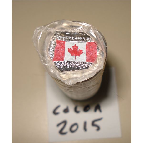 2015 Canada Flag 25 cent, All Colored, Plastic Wrap Roll 40 coins, New
