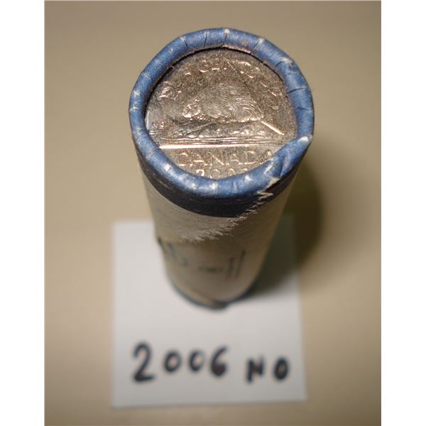 2006 No Mint Mark, Cupro Nickle, Canada 5 cent RCM Wrap Roll of 40 Peices, New