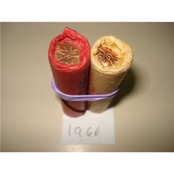 2 x 1966(not 1968) Canada 1¢ Rolls, 100 Red BU Coins