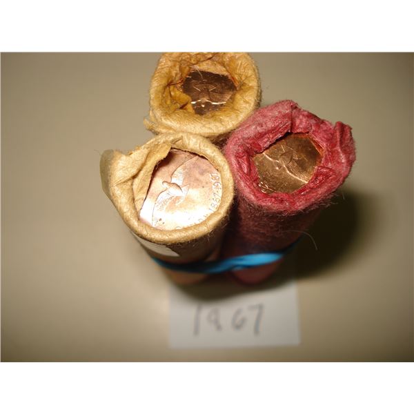 3 x 1967 Canada 1¢ Rolls, 150 Red BU Doves Coins