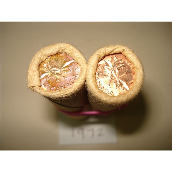 2 x 1972 Canada 1¢ Rolls, 100 Red BU Coins