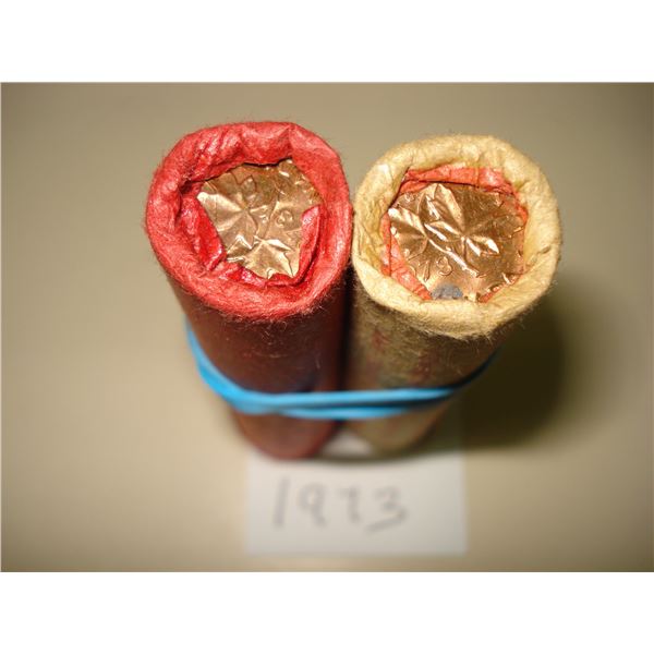 2 x 1973 Canada 1¢ Rolls, 100 Red BU Coins