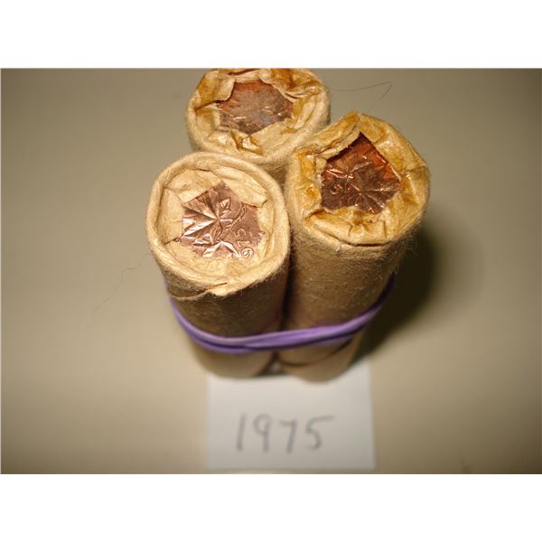 3 x 1975 Canada 1¢ Rolls, 150 Red BU Coins