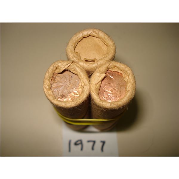 3 x 1977 Canada 1¢ Rolls, 150 Red BU Coins