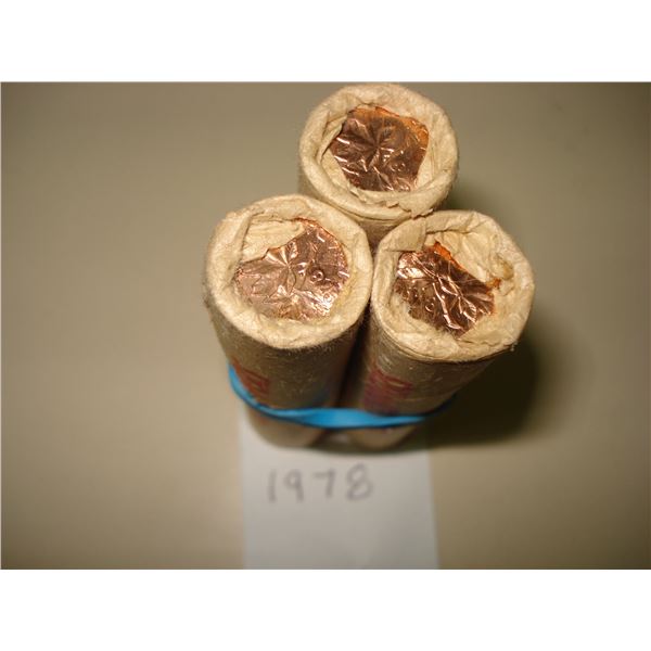 3 x 1978 Canada 1¢ Rolls, 150 Red BU Coins