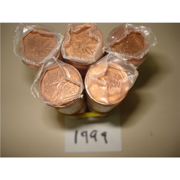 5 x 1999 Canada 1¢ Roll of 250 Red BU Coins