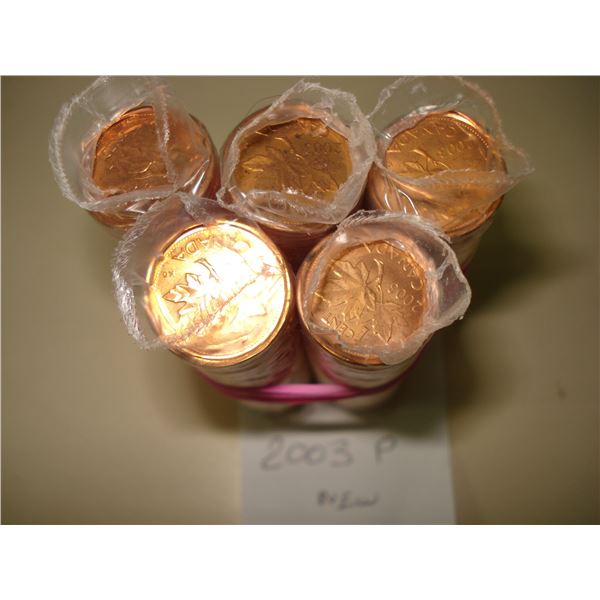 5 x 2003P New Effigy Canada 1¢ Roll of 250 Red BU Coins