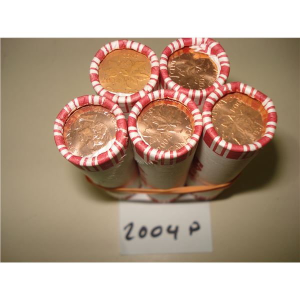 5 x 2004P Canada 1¢ Roll of 250 Red BU Coins