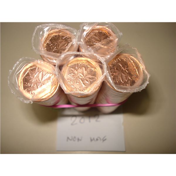 5 x 2012 Canada 1¢ Non Magnetic Roll of 250 Red BU Coins