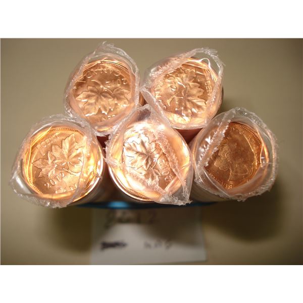 5 x 2012 Canada 1¢ Magnetic Roll of 250 Red BU Coins