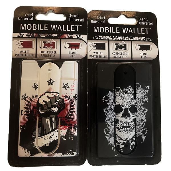 TWO Mobile Wallets , Fist Fight 3-in-1 Universal Mobile Wallets featuring a skull and fist design