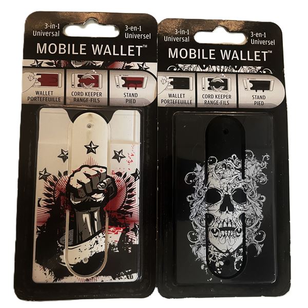 TWO Mobile Wallets , Fist Fight 3-in-1 Universal Mobile Wallets featuring a skull and fist design