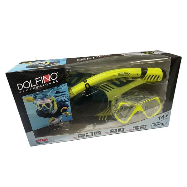 Dolfino Pro Dyna Adult 5 Piece Dive Set in yellow and black SIZE SM/MED