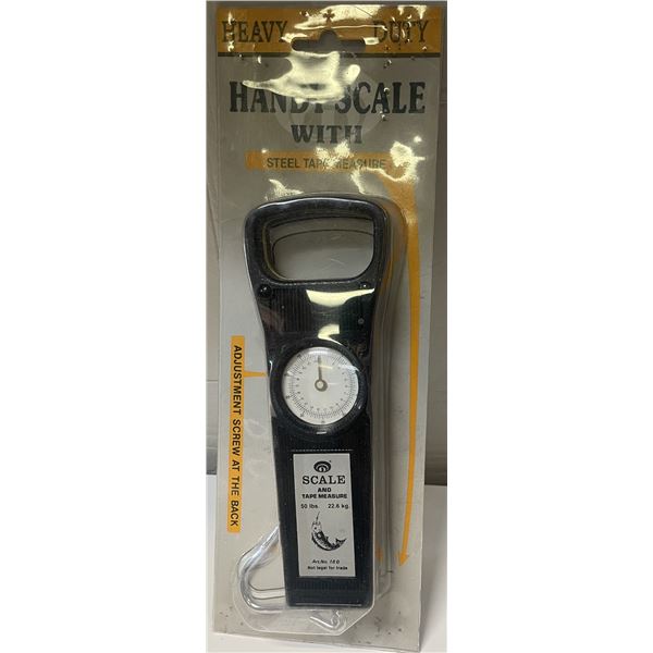 South Bend brand handheld fishing scale and retractable tape measure