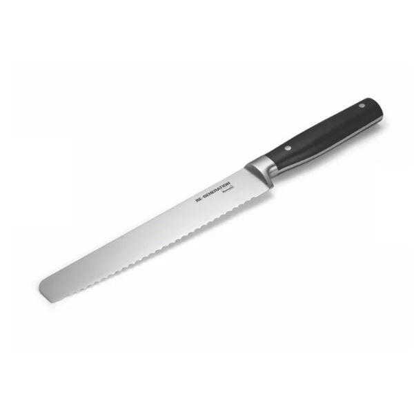 Berndes Re-Generation bread knife featuring a 19 cm recycled stainless steel serrated blade and a bl