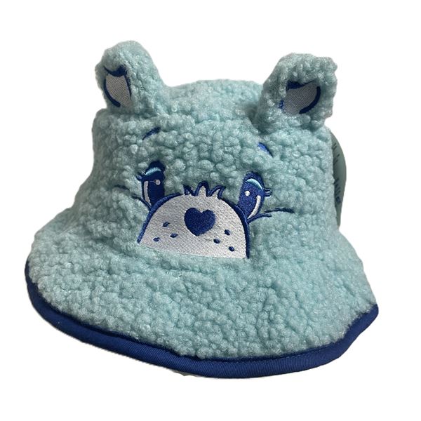 Care Bears faux fur bucket hat, possibly featuring Grumpy Bear