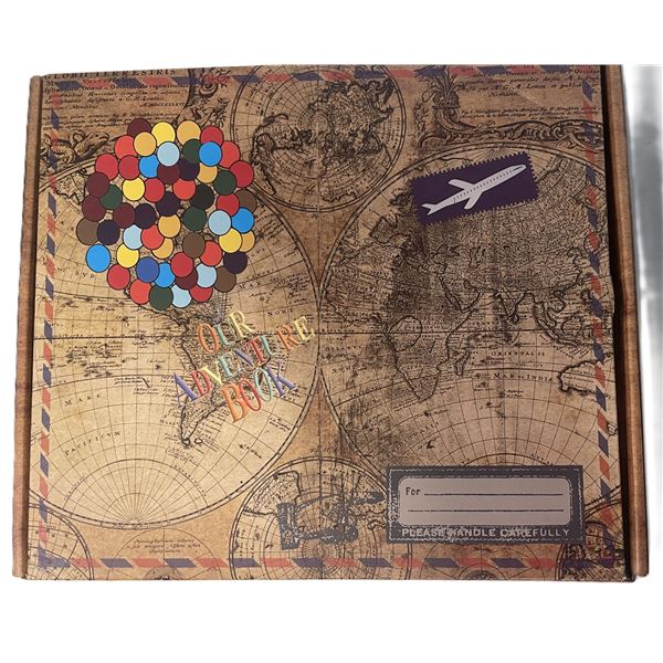 "Our Adventure Book" scrapbook replica inspired by the Disney-Pixar movie Up, featuring an embossed