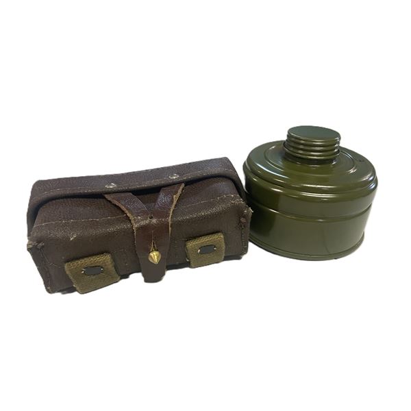 Vintage Soviet GP-5 gas mask filter and carrying pouch.