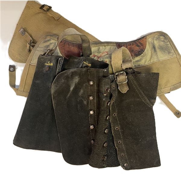 WW2 British Canadian Pair of Canvas Gaiters With Leather Straps AND Two Ski/Mountain Gaiters