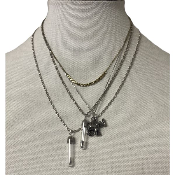 Group of Necklaces , Vials, Elephant, Gold Plated