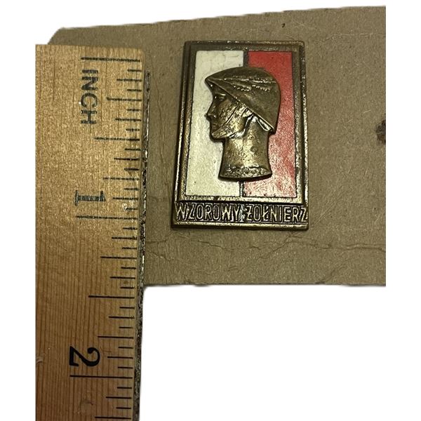Vintage Polish Enamel Excellent Soldier Lapel Pin Screwback Badge
