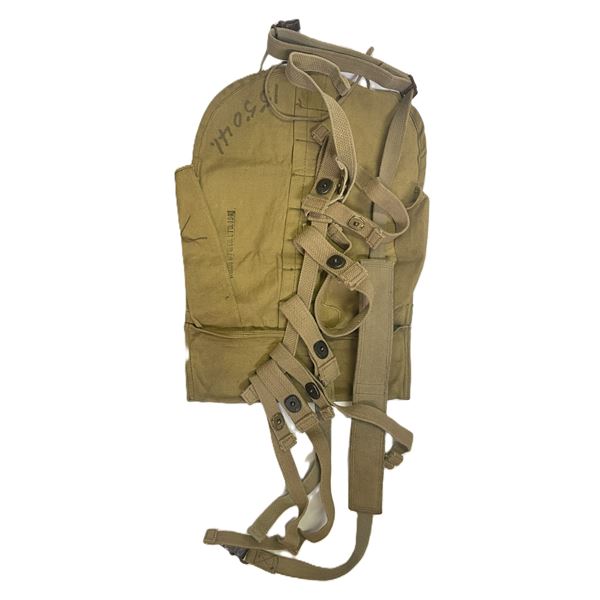WWII British 1937 webbing set AND 1941 Canadian military canvas bag manufactured by Woods Mfg