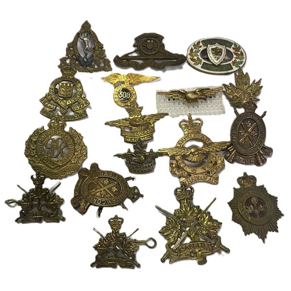 Vintage Canadian Cap Badges insignia from Canadian armed forces, including the Canadian Air Cadets,