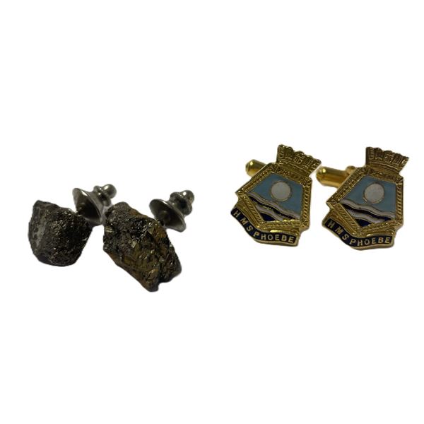 Two pairs of cuff links ,  One faux  nuggets and HMS Pheobe