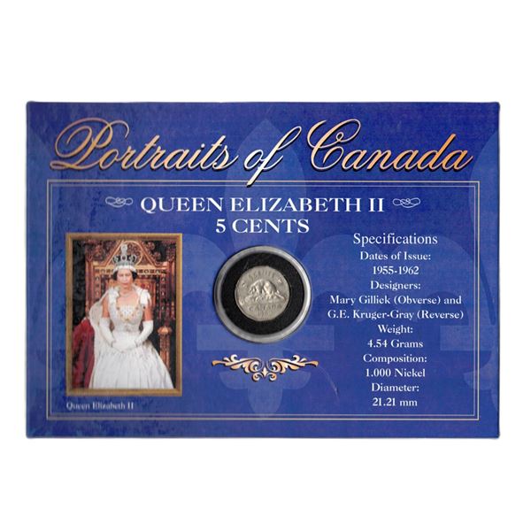 "Portraits of Canada" commemorative set featuring a Canadian 5-cent coin from 1962
