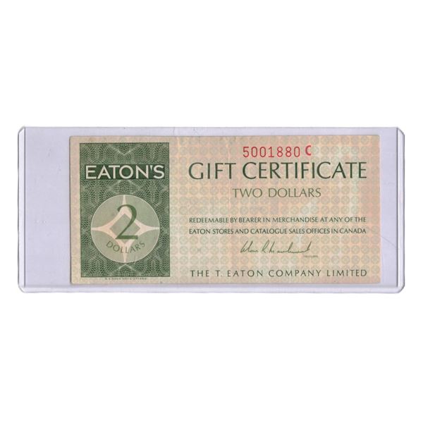vintage Eaton's of Canada gift certificate for $2