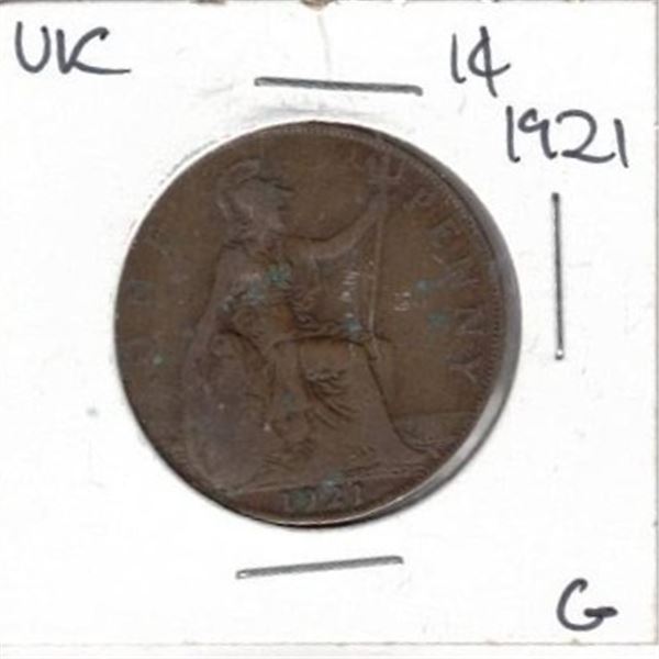 1921 United Kingdom One Penny coin