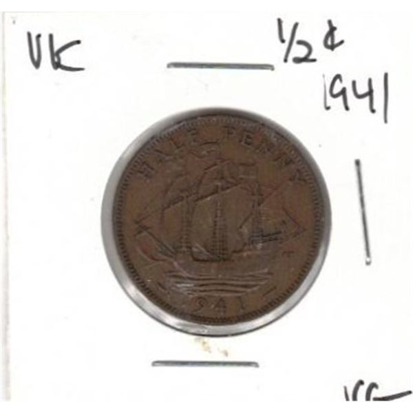 1941 United Kingdom halfpenny coin