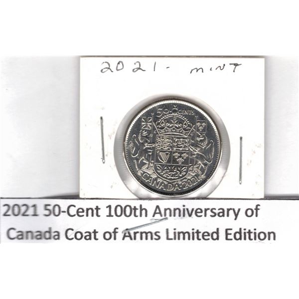 2021 Canadian Half Dollar,100th Anniversary of Canada Coat of Arms Limited Edition