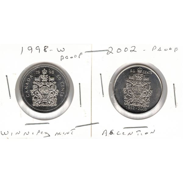 1998 Canadian Half Dollars 1998-w, WINNIPEG mint,2002 ASCENTION, PROOF
