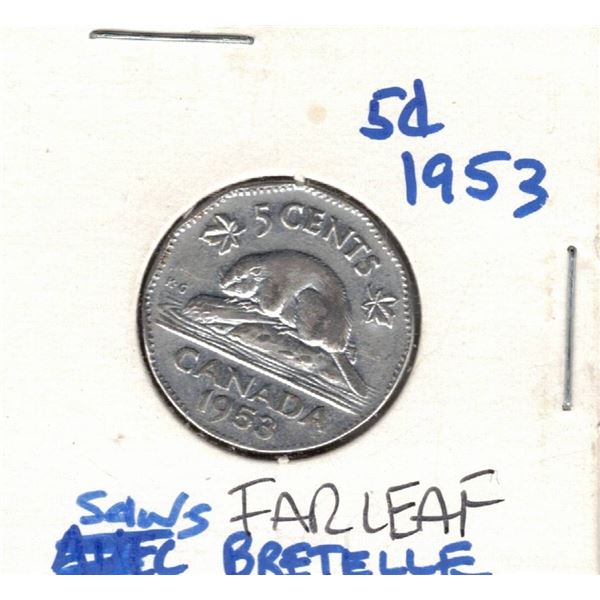 1953 Canada Five Cents Far Leaf