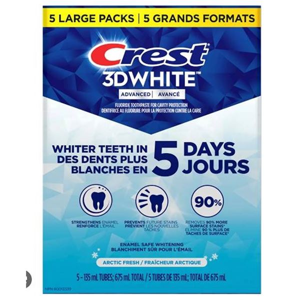 Crest 3D White Toothpaste 5-Pack 675mL
