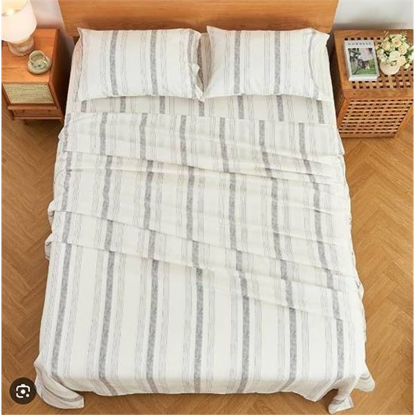 Goyeeon 4PC Deep Sheet Set, Gray Stripe - Queen Size