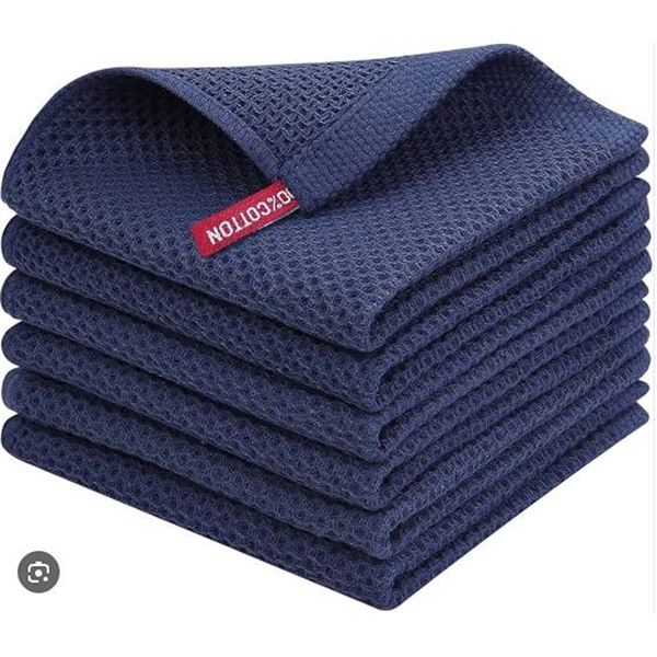 smiry Cotton Kitchen Dish Towels, 12" x 12", 6 Pack Waffle Weave Kitchen Towels, Ultra Soft Absorben