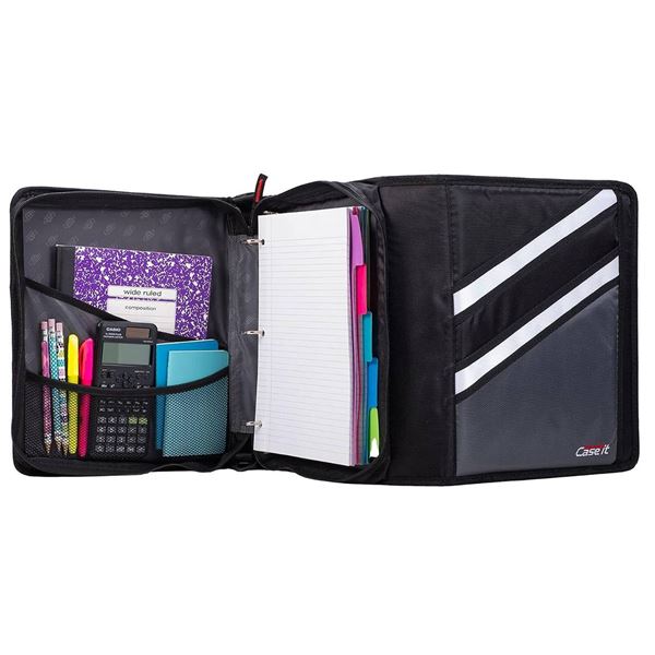 Case it The Z Shape Zipper Binder - Two Binders in One - Double Sided 1.5 Inch D-Ring - Multiple Poc